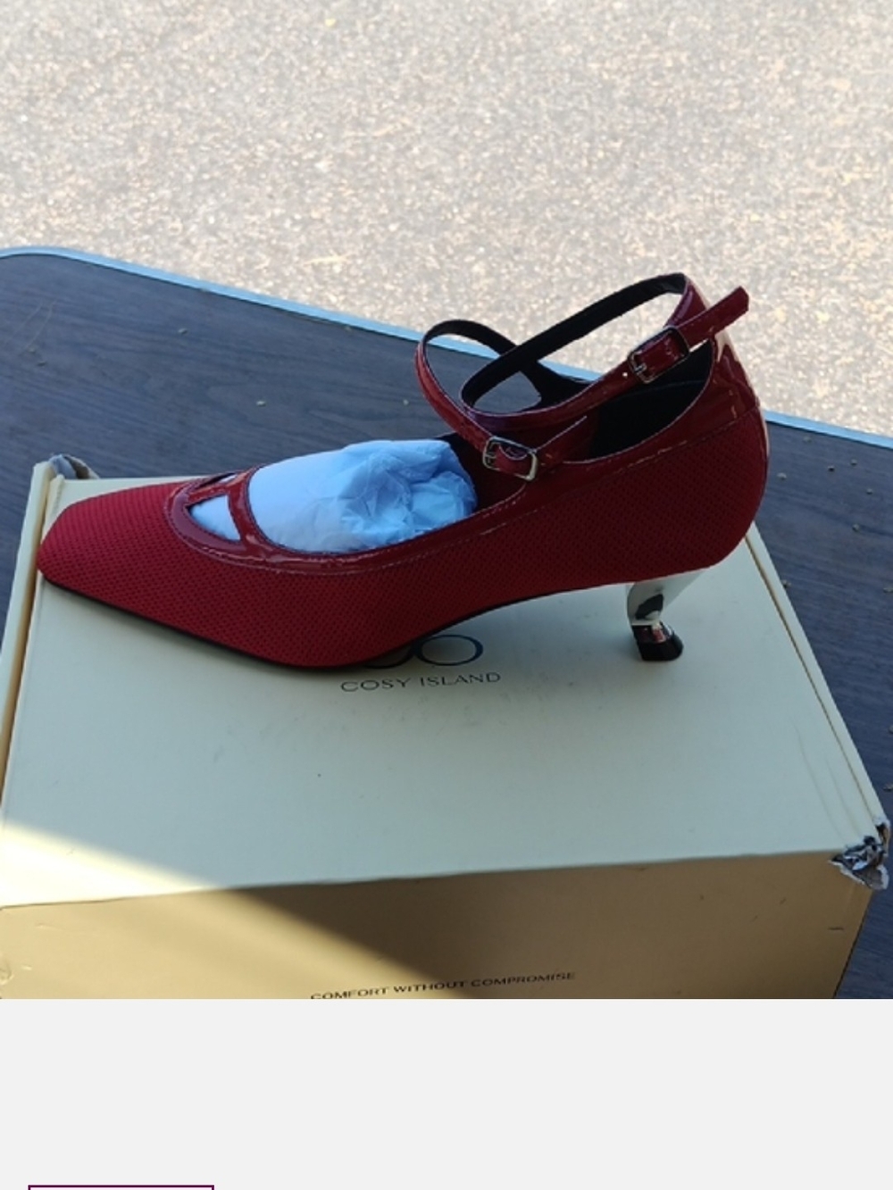 Red Mary Jane Kitten Heel Pumps with Double Strap